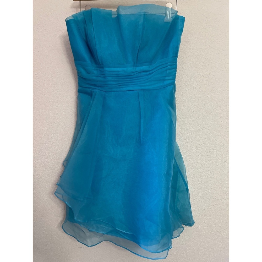 David's Bridal Strapless Dress Size‎ 4 Blue Bridesmaid Party Cocktail